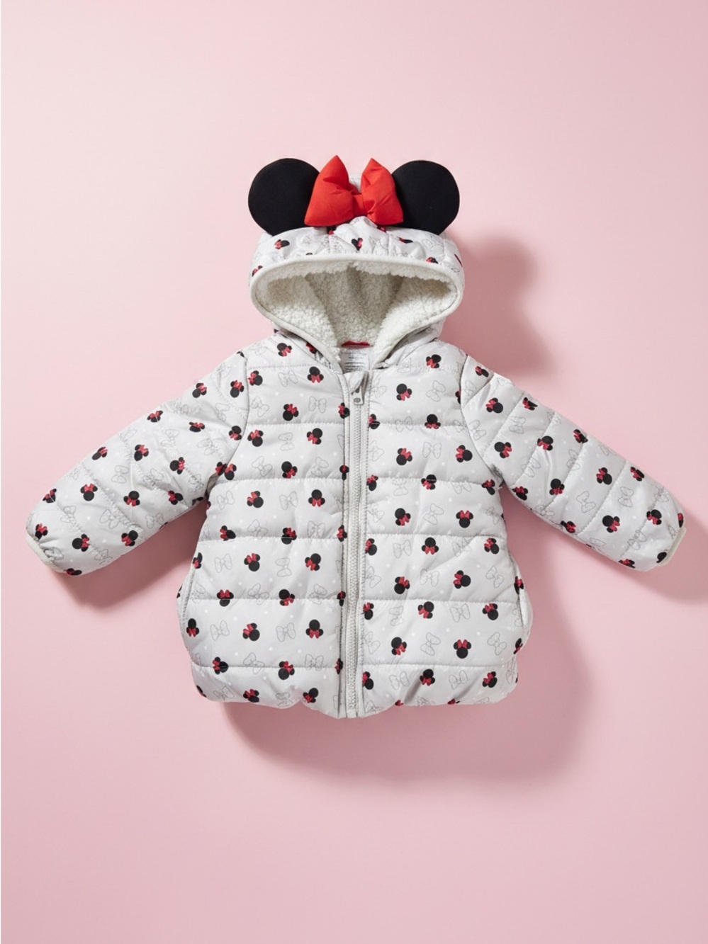 Disney Minnie Mouse Puffer Jacket 2T Hood Ears Bow